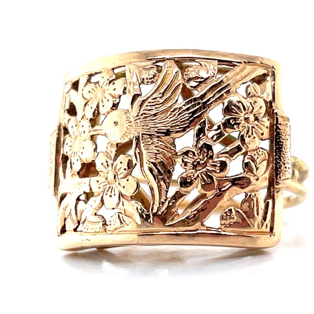 Ming’s Hawaii Bird on a Plum Blossom Tree Cutout 14K Square Ring